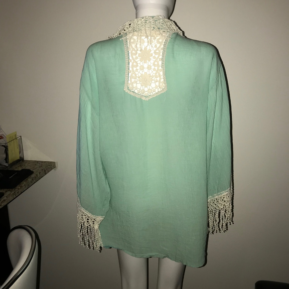 Jen's Pirate Booty *Kyoto* crochet lace fringe kimono top OS *RARE* - Picture 4 of 13